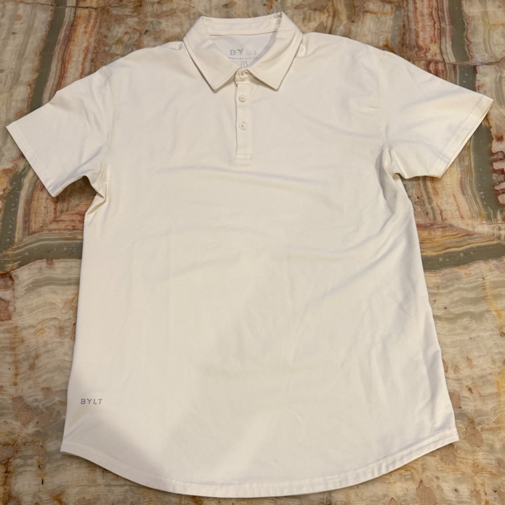 BYLT Mens Drop-Cut Lux Polo Shirt Ivory Short Sleeve Performance Large